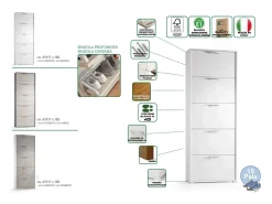 Outlet Dmora Sapateira Dgratto, móvel de entrada polivalente com 5 portas sanfonadas, sapateira moderna, 100% Fabricado na Itália, 67x18h184 cm, Cimento e Branco Cinzento