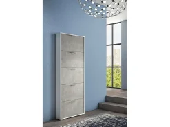 Outlet Dmora Sapateira Dgratto, móvel de entrada polivalente com 5 portas sanfonadas, sapateira moderna, 100% Fabricado na Itália, 67x18h184 cm, Cimento e Branco Cinzento