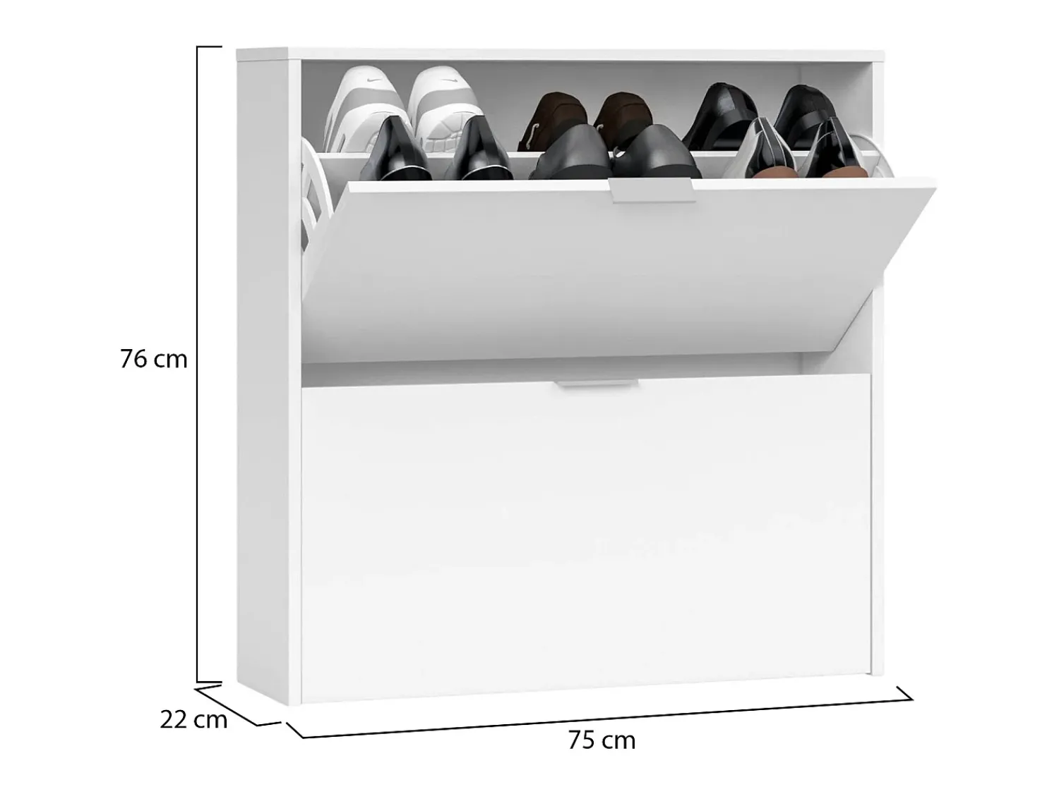Dmora Sapateira Dighina, Sapateira com 2 portas dobráveis, Sapateira de entrada baixa, Armário baixo, 75x22h76 cm,^ Móvel De Arrumação|Sapateira