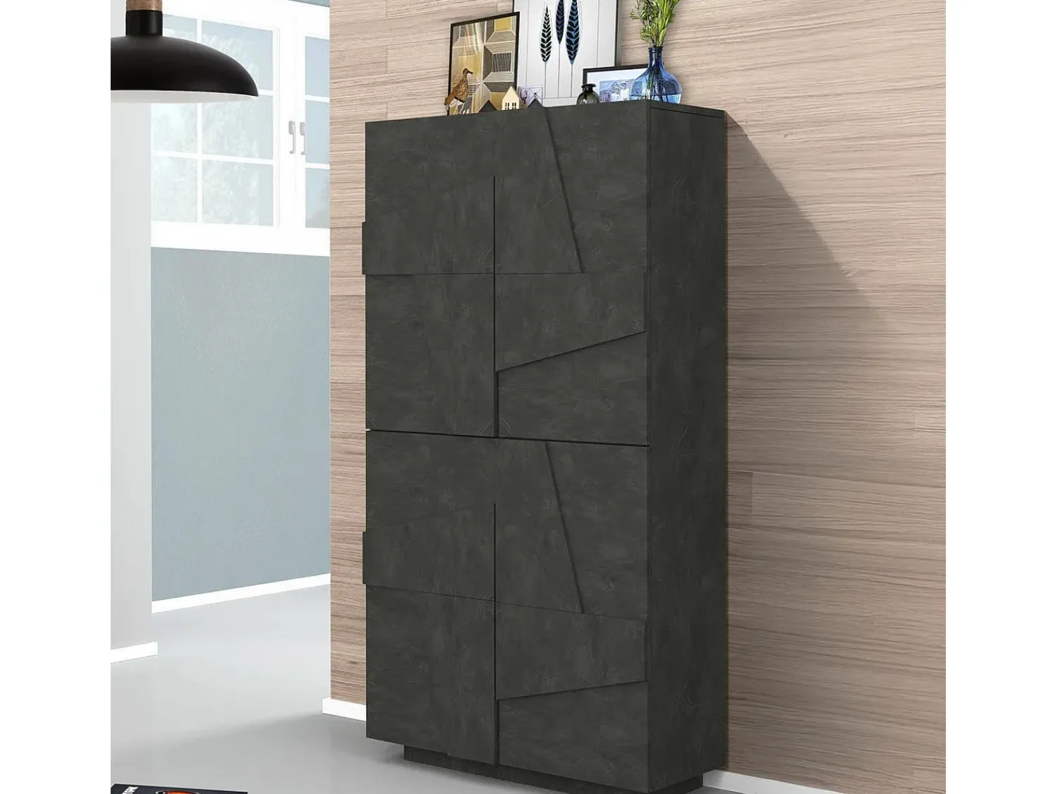 Móvel De Arrumação|Sapateira|Dmora Sapateira Dlerd, Armário multiuso com 4 portas articuladas, Sapateira de entrada, 100% Fabricado na Itália, 81x38h167 cm, Ardósia Cinzento