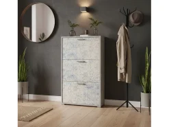 Móvel De Arrumação|Sapateira*Dmora Sapateira Dlos, móvel de entrada multiuso com 3 portas sanfonadas, sapateira de dupla profundidade, 100% Fabricado na Itália, 67x28h112 cm, Cimento e Azul Claro Cinzento