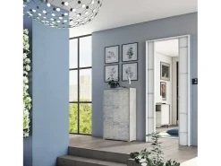 Móvel De Arrumação|Sapateira*Dmora Sapateira Dlos, móvel de entrada multiuso com 3 portas sanfonadas, sapateira de dupla profundidade, 100% Fabricado na Itália, 67x28h112 cm, Cimento e Azul Claro Cinzento