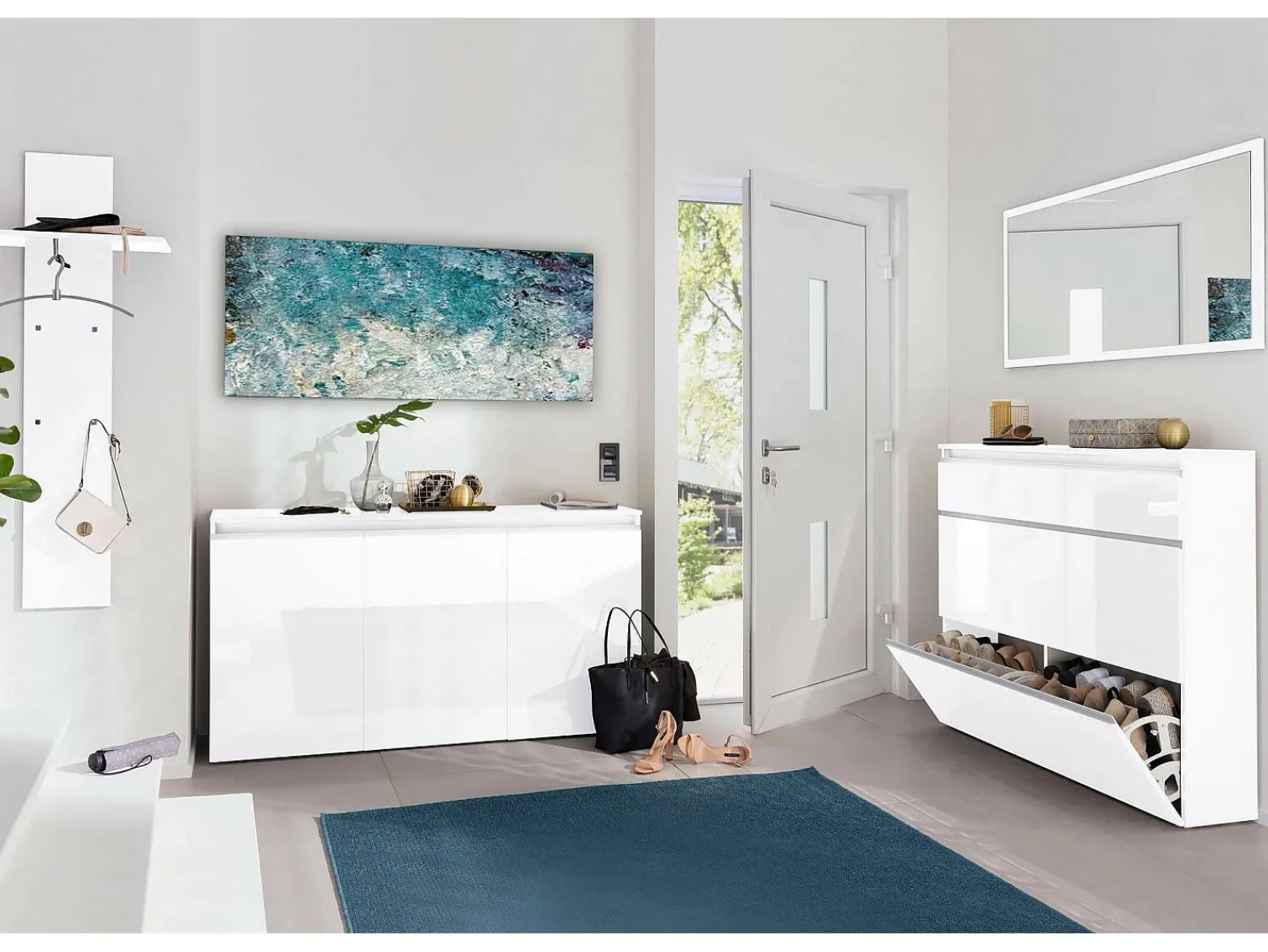 Móvel De Arrumação|Sapateira|Dmora Sapateira Dlukak, Armário multiuso com 2 portas e 1 porta basculante, Sapateira de entrada, 100% Fabricado na Itália, 120x27h108 cm, brilhante Branco