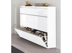 Móvel De Arrumação|Sapateira|Dmora Sapateira Dlukak, Armário multiuso com 2 portas e 1 porta basculante, Sapateira de entrada, 100% Fabricado na Itália, 120x27h108 cm, brilhante Branco