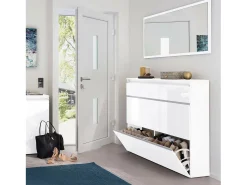 Móvel De Arrumação|Sapateira|Dmora Sapateira Dlukak, Armário multiuso com 2 portas e 1 porta basculante, Sapateira de entrada, 100% Fabricado na Itália, 120x27h108 cm, brilhante Branco