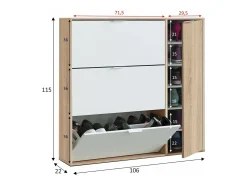 Móvel De Arrumação|Sapateira*Dmora Sapateira Dmagnino, sapateira 4 portas, armário baixo multiuso com 5 prateleiras, sapateira moderna, 106x22h115 cm, Carvalho e Branco Castanho