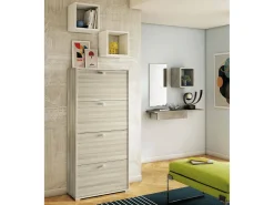Discount Dmora Sapateira Dmarcat, móvel de entrada multiuso com 4 portas sanfonadas, sapateira de dupla profundidade, 100% Fabricado na Itália, 67x28h147 cm, Olmo Castanho