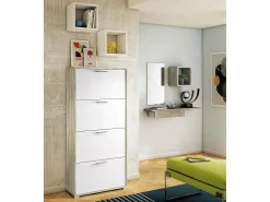 Móvel De Arrumação|Sapateira|Dmora Sapateira Dmarcat, móvel de entrada multiuso com 4 portas sanfonadas, sapateira de dupla profundidade, 100% Fabricado na Itália, 67x28h147 cm, e Olmo Branco