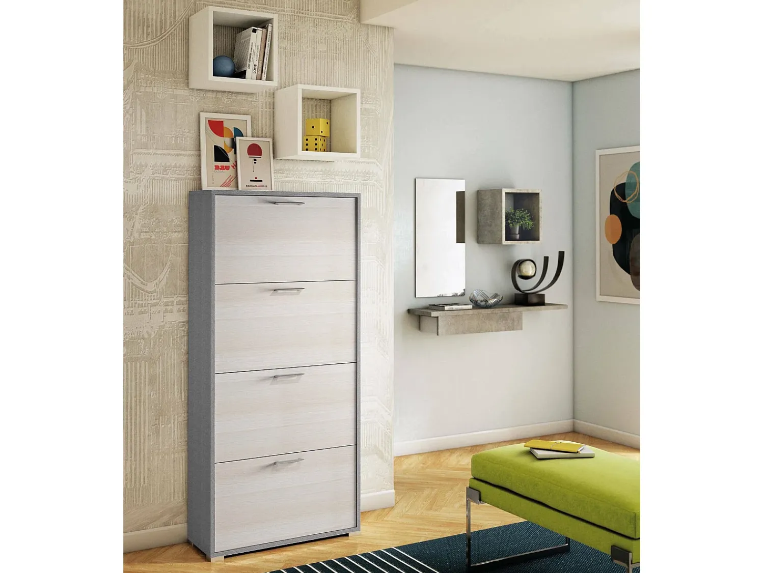 Móvel De Arrumação|Sapateira|Dmora Sapateira Dmarcat, móvel de entrada multiuso com 4 portas sanfonadas, sapateira de dupla profundidade, 100% Fabricado na Itália, 67x28h147 cm, Lariço Castanho