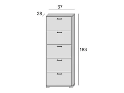 Discount Dmora Sapateira Dmiano, Móvel de entrada multiuso com 5 portas sanfonadas, Sapateira de dupla profundidade, 100% Fabricado na Itália, 67x28h183 cm, Cimento Cinzento