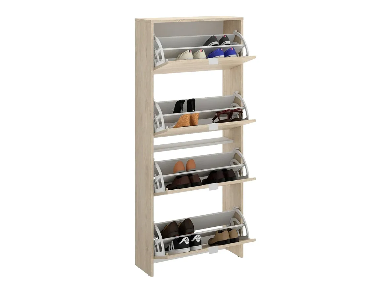 New Dmora Sapateira Dmurie, Sapateira de entrada que economiza espaço, Sapateira com 4 portas dobráveis, 61x25h149 cm, Carvalho Castanho