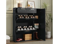 Móvel De Arrumação|Sapateira|Merax Sapateira dobrável - 95 x 24 x 107,5 cm - com prateleiras reguláveis ​​+ 2 gavetas + 1 porta - aglomerado + MDF + metal - Preto