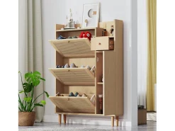 Hauss Spole Sapateira em madeira e rattan com 3 portas e 1 gaveta, 90 x 17 x 125 cm Natural^ Móvel De Arrumação|Sapateira