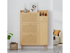 Hauss Spole Sapateira em madeira e rattan com 3 portas e 1 gaveta, 90 x 17 x 125 cm Natural^ Móvel De Arrumação|Sapateira