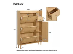 Hauss Spole Sapateira em madeira e rattan com 3 portas e 1 gaveta, 90 x 17 x 125 cm Natural^ Móvel De Arrumação|Sapateira