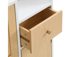 Móvel De Arrumação|Sapateira|ModernLuxe Sapateira em madeira e rattan - 3 portas de aba e 1 gaveta - prateleira ajustável - Natural & Branco Natural claro / Branco