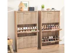 Móvel De Arrumação|Sapateira* Sapateira estreita com portas de correr, 113 x 60 x 24 cm, Sapateira estreita, madeira Natural claro