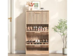 Móvel De Arrumação|Sapateira* Sapateira estreita com portas de correr, 113 x 60 x 24 cm, Sapateira estreita, madeira Natural claro