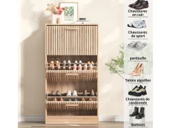 Móvel De Arrumação|Sapateira* Sapateira estreita com portas de correr, 113 x 60 x 24 cm, Sapateira estreita, madeira Natural claro