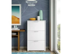 Móvel De Arrumação|Sapateira*Dmora Sapateira Iris, móvel de entrada multiuso com 3 portas sanfonadas, sapateira moderna, 100% Fabricado na Itália, 67x18h112 cm, Branco