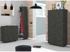 Móvel De Arrumação|Sapateira|Dmora Sapateira Joel, Armário multiuso com 2 portas, Sapateira de entrada, 100% Fabricado na Itália, 81x38h86 cm, Ardósia com detalhe Cinzento