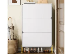 Outlet Merax Sapateira minimalista moderna - 73 x 24 x 120 cm - com 3 portas - pés dourados - MDF - branca Branco