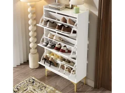 Móvel De Arrumação|Sapateira|Merax Sapateira moderna - 63 x 24 x 120 cm - com 3 portas + pés de metal - MDF - branca Branco