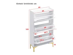 Móvel De Arrumação|Sapateira|Merax Sapateira moderna - 63 x 24 x 120 cm - com 3 portas + pés de metal - MDF - branca Branco