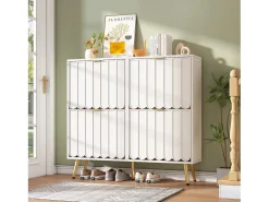Merax Sapateira moderna - 100 x 24 x 91,5 cm - com 4 portas - MDF + aglomerado - branca Branco