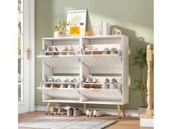 Merax Sapateira moderna - 100 x 24 x 91,5 cm - com 4 portas - MDF + aglomerado - branca Branco