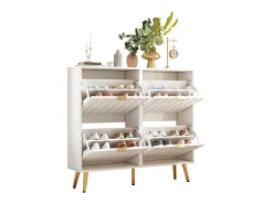 Merax Sapateira moderna - 100 x 24 x 91,5 cm - com 4 portas - MDF + aglomerado - branca Branco