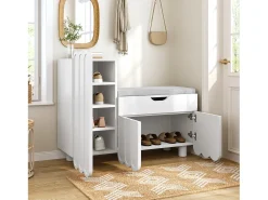 Móvel De Arrumação|Sapateira*Merax Sapateira moderna - 90 x 35 x 74,5 cm - com 3 portas + 1 gaveta + almofada de assento - MDF - Branco