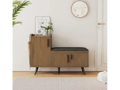 Móvel De Arrumação|Sapateira|Merax Sapateira moderna com 3 portas e almofada - pernas e puxadores de metal - cor natural - 100 x 34 x 69 cm Natural claro