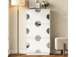 Móvel De Arrumação|Sapateira|Merax Sapateira moderna e exclusiva - 63 x 24 x 120 cm - com 3 portas + espelho redondo - MDF - branca Branco