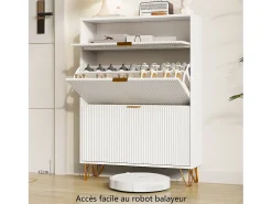 Sapateira Moderna em Madeira com 3 Portas Basculantes, Pés Metálicos Dourados e Design Anti-Queda – Armário de Sapatos Grande, , 49x29x120 cm^ Móvel De Arrumação|Sapateira