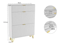 Sapateira Moderna em Madeira com 3 Portas Basculantes, Pés Metálicos Dourados e Design Anti-Queda – Armário de Sapatos Grande, , 49x29x120 cm^ Móvel De Arrumação|Sapateira