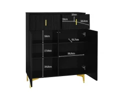 Móvel De Arrumação|Sapateira| Sapateira multifuncional com puxador, aparador com 2 gavetas e 2 portas, preta Preto