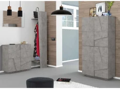 Dmora Sapateira Orfeo, Armário multiuso com 4 portas articuladas, Sapateira de entrada, 100% Fabricado na Itália, 81x38h167 cm, Cimento^ Móvel De Arrumação|Sapateira