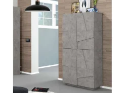 Dmora Sapateira Orfeo, Armário multiuso com 4 portas articuladas, Sapateira de entrada, 100% Fabricado na Itália, 81x38h167 cm, Cimento^ Móvel De Arrumação|Sapateira