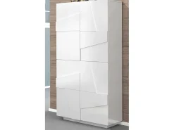 Móvel De Arrumação|Sapateira*Dmora Sapateira Orfeo, Armário multiuso com 4 portas articuladas, Sapateira de entrada, 100% Fabricado na Itália, 81x38h167 cm, brilhante Branco
