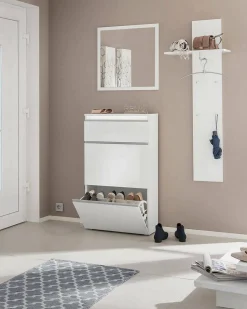 Móvel De Arrumação|Sapateira|Dmora Sapateira Paco, Armário multiuso com 2 portas e 1 porta sanfonada, Sapateira de entrada, 100% Fabricado na Itália, 60x27h108 cm, brilhante Branco
