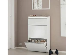 Móvel De Arrumação|Sapateira|Dmora Sapateira Paco, Armário multiuso com 2 portas e 1 porta sanfonada, Sapateira de entrada, 100% Fabricado na Itália, 60x27h108 cm, brilhante Branco