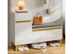 Móvel De Arrumação|Sapateira*Merax Sapateira para hall de entrada - 120 x 35 x 85 cm - com 2 portas + 1 gaveta + banco - MDF - branca Branco