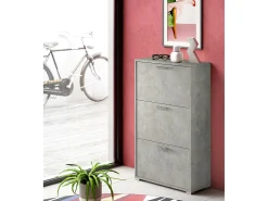 Móvel De Arrumação|Sapateira|Dmora Sapateira Peonia, Móvel de entrada multiuso com 3 portas sanfonadas, Sapateira de dupla profundidade, 100% Fabricado na Itália, 67x28h112 cm, Cimento Cinzento