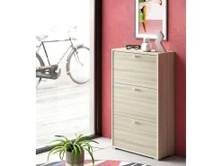 Outlet Dmora Sapateira Peonia, Móvel de entrada multiuso com 3 portas sanfonadas, Sapateira de dupla profundidade, 100% Fabricado na Itália, 67x28h112 cm, Olmo Castanho
