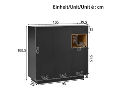 Móvel De Arrumação|Sapateira| Sapateira preta com iluminação LED - Sapateira com 3 portas e 1 gaveta - prateleiras ajustáveis Preto
