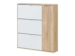 Móvel De Arrumação|Sapateira|Dmora Sapateira Provo, sapateira de 4 portas, armário baixo multiuso com 5 prateleiras, sapateira moderna, 106x22h115 cm, carvalho e branco Castanho