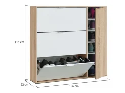 Móvel De Arrumação|Sapateira|Dmora Sapateira Provo, sapateira de 4 portas, armário baixo multiuso com 5 prateleiras, sapateira moderna, 106x22h115 cm, carvalho e branco Castanho