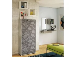 Móvel De Arrumação|Sapateira|Dmora Sapateira rosa, Móvel de entrada multiuso com 4 portas sanfonadas, Sapateira de dupla profundidade, 100% Fabricado na Itália, 67x28h147 cm, Olmo e estampado Castanho