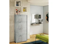 Móvel De Arrumação|Sapateira|Dmora Sapateira Rosa, Móvel de entrada multiuso com 4 portas sanfonadas, Sapateira de dupla profundidade, 100% Fabricado na Itália, 67x28h147 cm, Cimento Cinzento